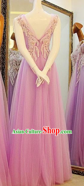Custom Compere Embroidered Lilac Full Dress Wedding Bride Costumes Top Grade Bridal Gown for Women