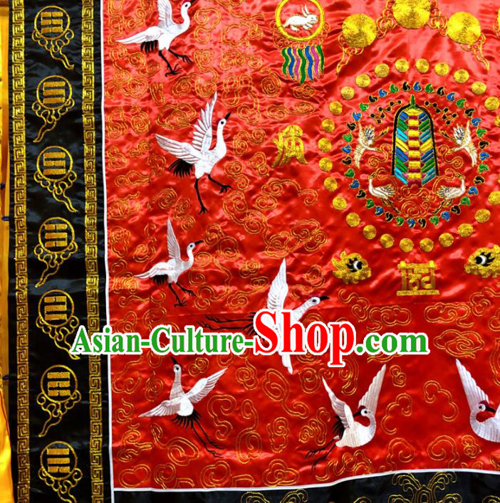 Chinese Taoism Embroidered Crane Peacock Red Priest Frock Cassock Traditional Taoist Rite Costume for Men