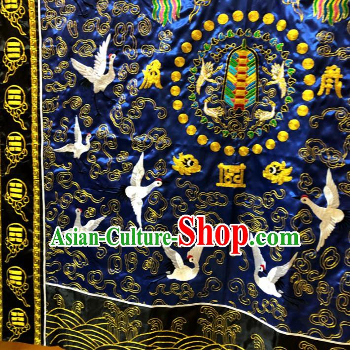 Chinese Taoism Embroidered Crane Peacock Royalblue Priest Frock Cassock Traditional Taoist Rite Costume for Men