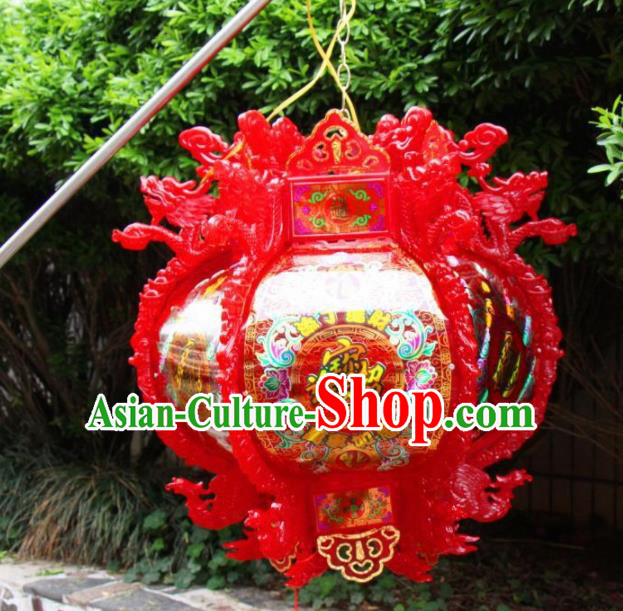 Chinese Traditional Handmade Red Dragon Phoenix Ceiling Lantern New Year Palace Lamp