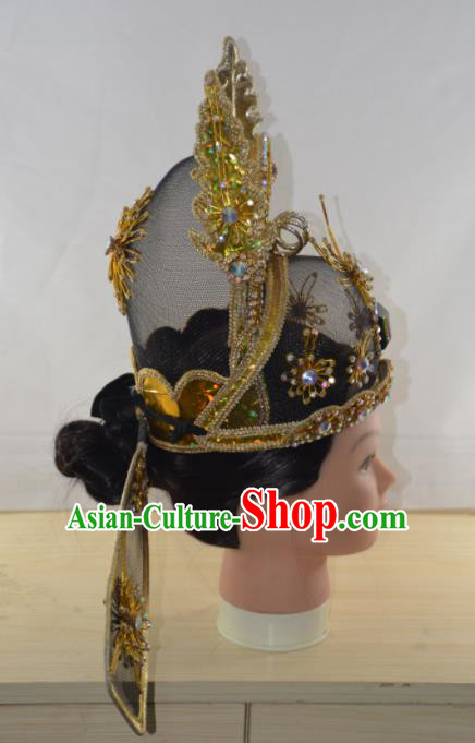 Chinese Traditional Peking Opera Scholar Golden Hat Handmade Ancient Bridegroom Headwear for Men