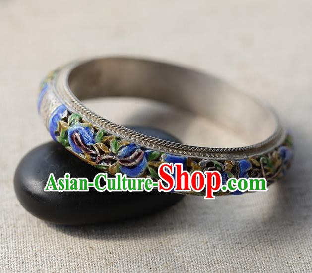 Chinese Traditional Miao Nationality Cloisonne Bracelet Handmade Ethnic Silver Accessories for Women