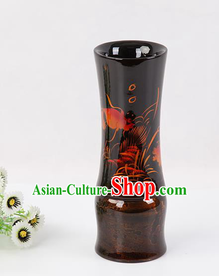 Chinese Traditional Handmade Printing Black Lacquerware Brush Pot Craft
