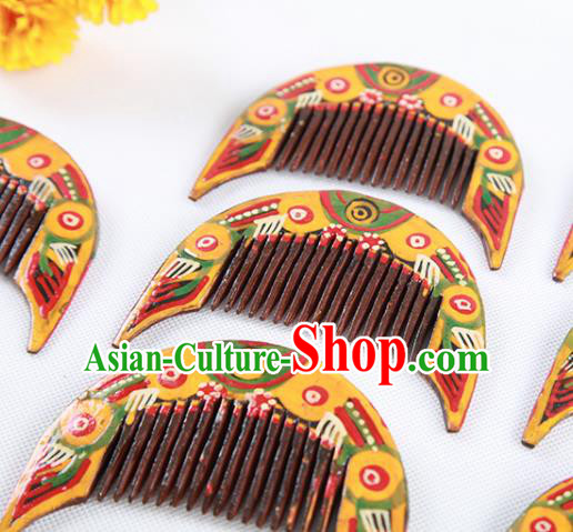 Chinese Traditional Miao Nationality Hair Comb Handmade Mahogany Hair Accessories for Women