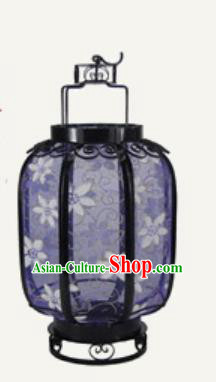 Chinese Classical Blue Palace Lantern Traditional Handmade New Year Ironwork Ceiling Lamp