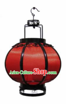 Chinese Classical Red Veil Round Palace Lantern Traditional Handmade Ironwork Ceiling Lamp