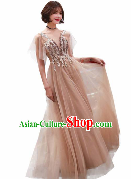 Top Grade Compere Champagne Veil Full Dress Annual Gala Stage Show Chorus Costume for Women