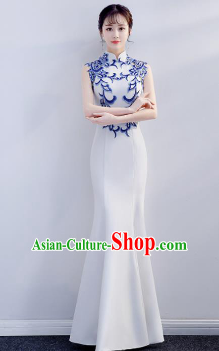 Top Grade Compere Embroidered Full Dress Annual Gala Stage Show Qipao Costume for Women