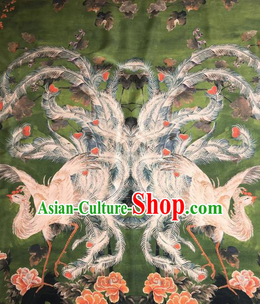 Asian Chinese Traditional Phoenix Peony Pattern Design Deep Green Gambiered Guangdong Gauze Fabric Silk Material