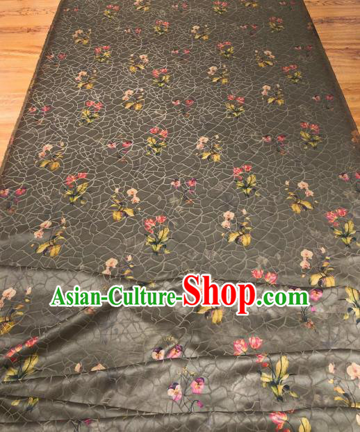 Asian Chinese Traditional Flowers Pattern Design Grey Gambiered Guangdong Gauze Fabric Silk Material