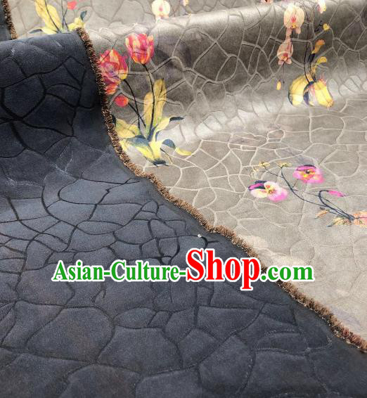 Asian Chinese Traditional Flowers Pattern Design Grey Gambiered Guangdong Gauze Fabric Silk Material