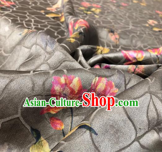 Asian Chinese Traditional Flowers Pattern Design Grey Gambiered Guangdong Gauze Fabric Silk Material