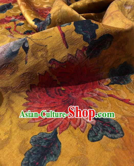 Asian Chinese Traditional Chrysanthemum Pattern Design Yellow Gambiered Guangdong Gauze Fabric Silk Material