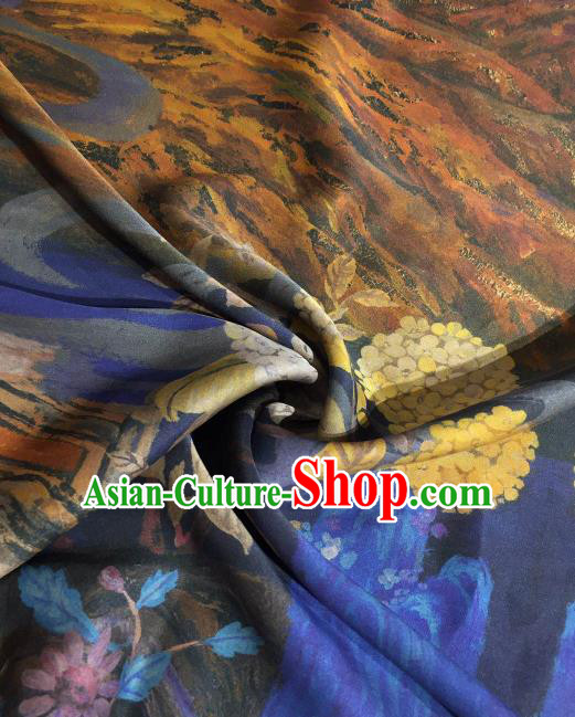 Asian Chinese Traditional Hydrangea Pattern Design Blue Gambiered Guangdong Gauze Fabric Silk Material