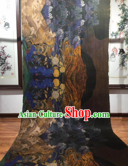 Asian Chinese Traditional Hydrangea Pattern Design Blue Gambiered Guangdong Gauze Fabric Silk Material
