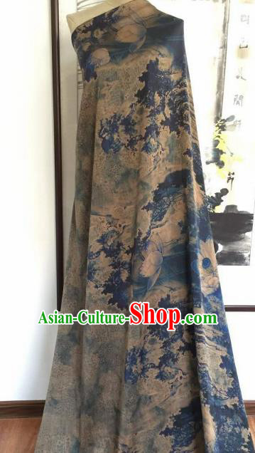 Asian Chinese Traditional Lotus Pattern Design Navy Gambiered Guangdong Gauze Fabric Silk Material
