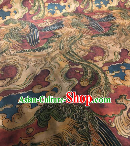 Asian Chinese Traditional Phoenix Pattern Design Purplish Red Gambiered Guangdong Gauze Fabric Silk Material