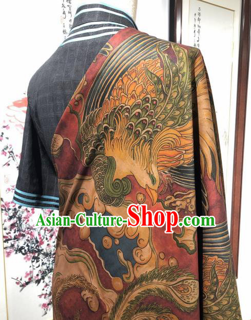 Asian Chinese Traditional Phoenix Pattern Design Purplish Red Gambiered Guangdong Gauze Fabric Silk Material