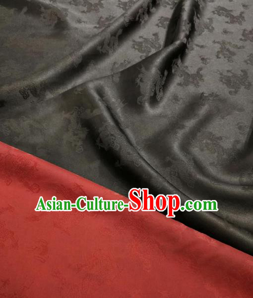 Asian Chinese Traditional Dragons Pattern Design Black Gambiered Guangdong Gauze Fabric Silk Material