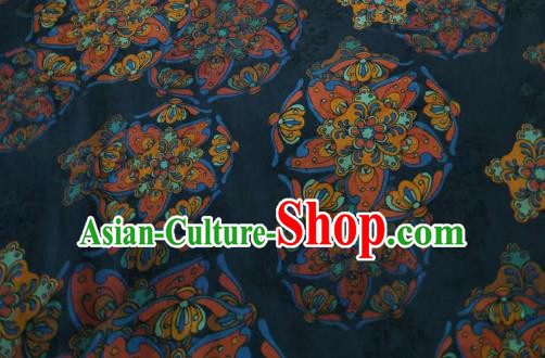Asian Chinese Traditional Flowers Pattern Design Navy Gambiered Guangdong Gauze Fabric Silk Material