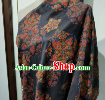 Asian Chinese Traditional Flowers Pattern Design Navy Gambiered Guangdong Gauze Fabric Silk Material