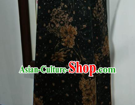 Asian Chinese Traditional Flowers Pattern Design Black Gambiered Guangdong Gauze Fabric Silk Material