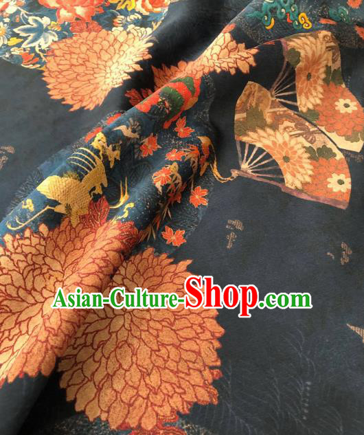 Asian Chinese Traditional Chrysanthemum Peony Pattern Design Navy Gambiered Guangdong Gauze Fabric Silk Material