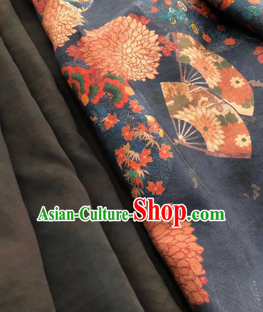Asian Chinese Traditional Chrysanthemum Peony Pattern Design Navy Gambiered Guangdong Gauze Fabric Silk Material