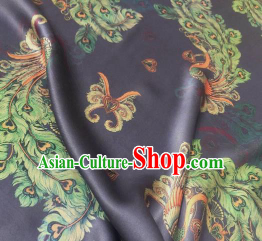Asian Chinese Traditional Peacock Pattern Design Navy Gambiered Guangdong Gauze Fabric Silk Material