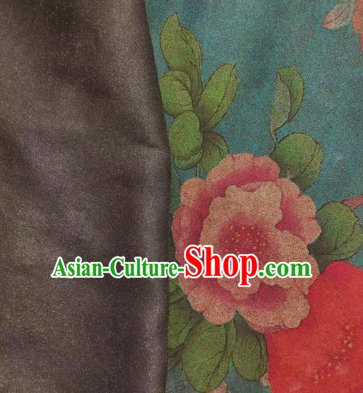 Asian Chinese Traditional Peony Pattern Design Peacock Blue Gambiered Guangdong Gauze Fabric Silk Material