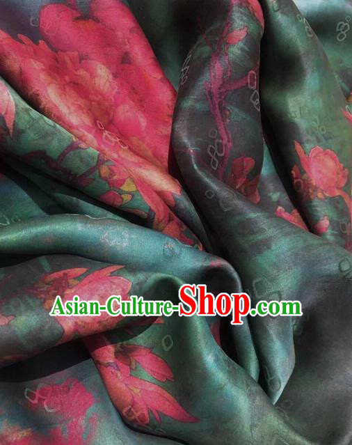 Asian Chinese Traditional Magnolia Pattern Design Green Gambiered Guangdong Gauze Fabric Silk Material