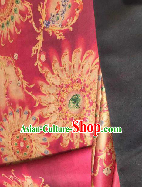 Asian Chinese Traditional Wheels Pattern Design Rosy Gambiered Guangdong Gauze Fabric Silk Material