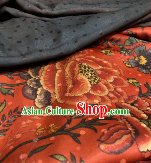 Asian Chinese Traditional Flowers Pattern Design Red Gambiered Guangdong Gauze Fabric Silk Material