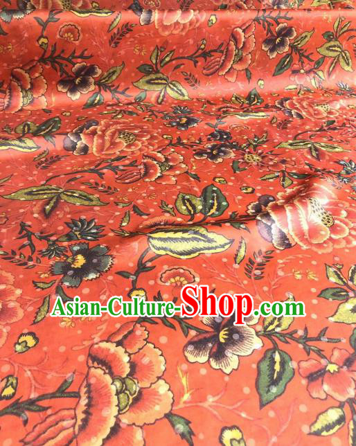 Asian Chinese Traditional Flowers Pattern Design Red Gambiered Guangdong Gauze Fabric Silk Material