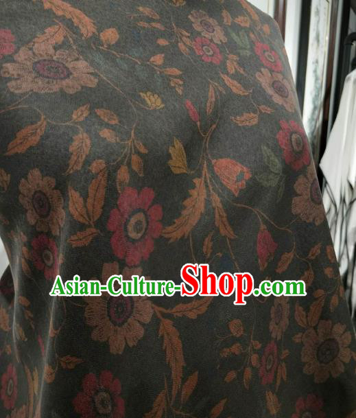 Asian Chinese Traditional Flowers Pattern Design Deep Grey Gambiered Guangdong Gauze Fabric Silk Material