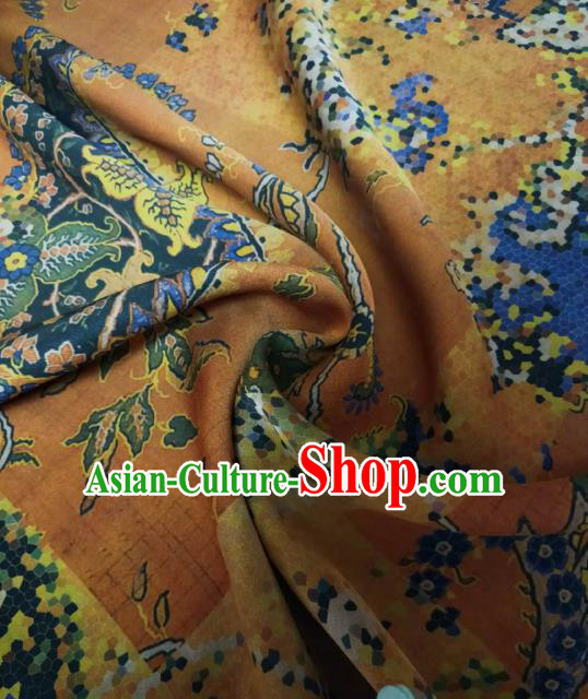 Asian Chinese Traditional Pattern Design Ginger Gambiered Guangdong Gauze Fabric Silk Material