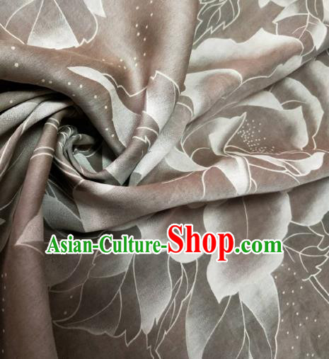 Asian Chinese Traditional Peony Pattern Design Light Brown Gambiered Guangdong Gauze Fabric Silk Material