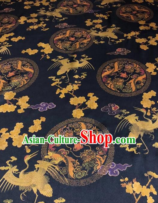 Asian Chinese Classical Crane Plum Pattern Design Black Gambiered Guangdong Gauze Fabric Traditional Silk Material