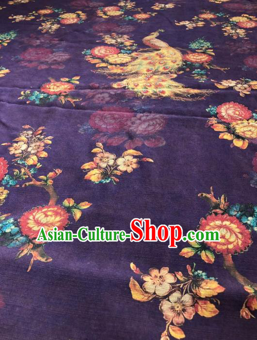 Asian Chinese Classical Peacock Pattern Design Purple Gambiered Guangdong Gauze Fabric Traditional Silk Material