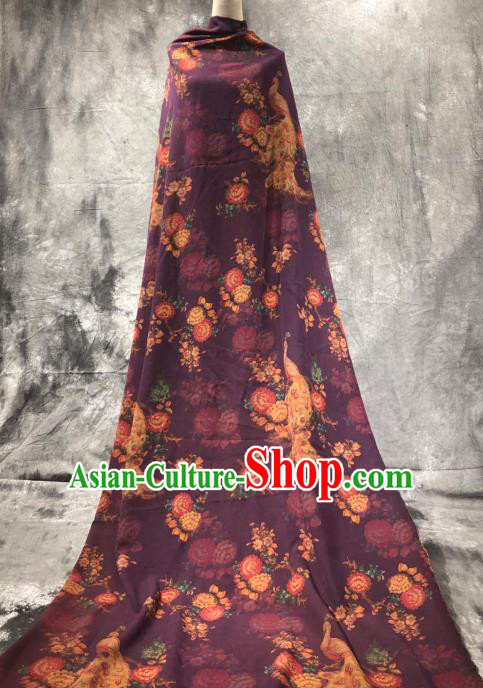 Asian Chinese Classical Peacock Pattern Design Purple Gambiered Guangdong Gauze Fabric Traditional Silk Material