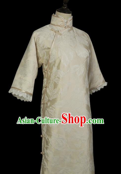 Chinese Traditional Light Golden Silk Cheongsam Costume Republic of China Mandarin Qipao Dress for Women