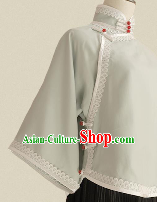 Traditional Chinese Tang Suit Light Green Blouse Cheongsam Upper Outer Garment for Women