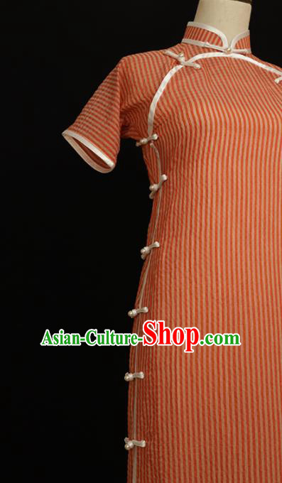 Chinese Traditional Orange Cheongsam Costume Republic of China Mandarin Qipao Dress for Women