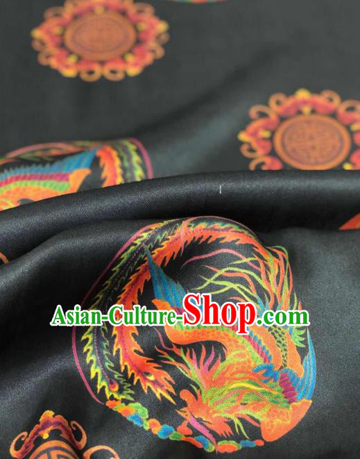 Asian Chinese Traditional Phoenix Pattern Design Black Gambiered Guangdong Gauze Fabric Silk Material
