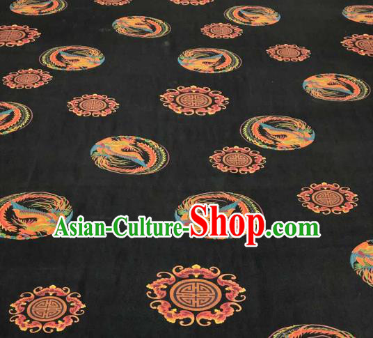Asian Chinese Traditional Phoenix Pattern Design Black Gambiered Guangdong Gauze Fabric Silk Material