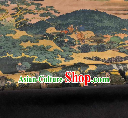 Asian Chinese Traditional Pine Pattern Design Ginger Gambiered Guangdong Gauze Fabric Silk Material