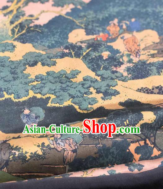Asian Chinese Traditional Pine Pattern Design Ginger Gambiered Guangdong Gauze Fabric Silk Material