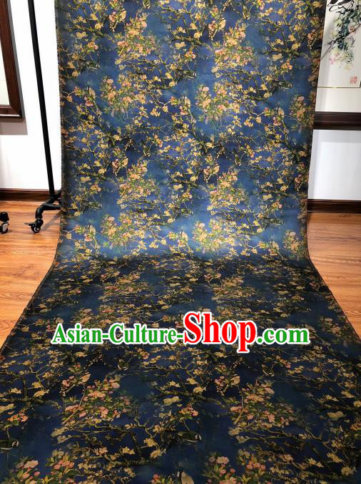 Asian Chinese Traditional Begonia Pattern Design Deep Blue Gambiered Guangdong Gauze Fabric Silk Material