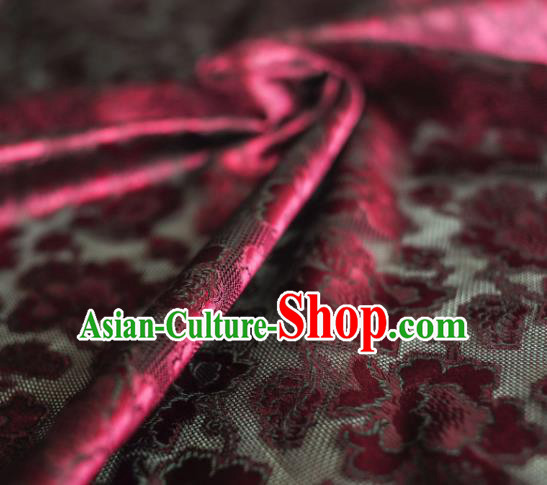 Asian Chinese Traditional Wine Red Roses Pattern Design Gambiered Guangdong Gauze Fabric Silk Material