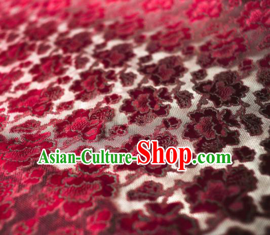 Asian Chinese Traditional Wine Red Roses Pattern Design Gambiered Guangdong Gauze Fabric Silk Material